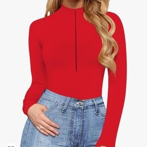 NWT MANGOPOP Long Sleeve Mock Turtle Neck Zip Up Bodysuit